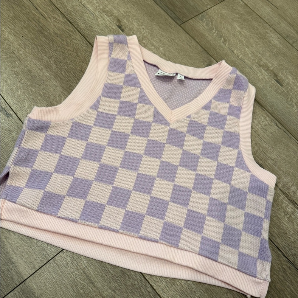 Macy's Pink and Purple Checkered Sleeveless Top